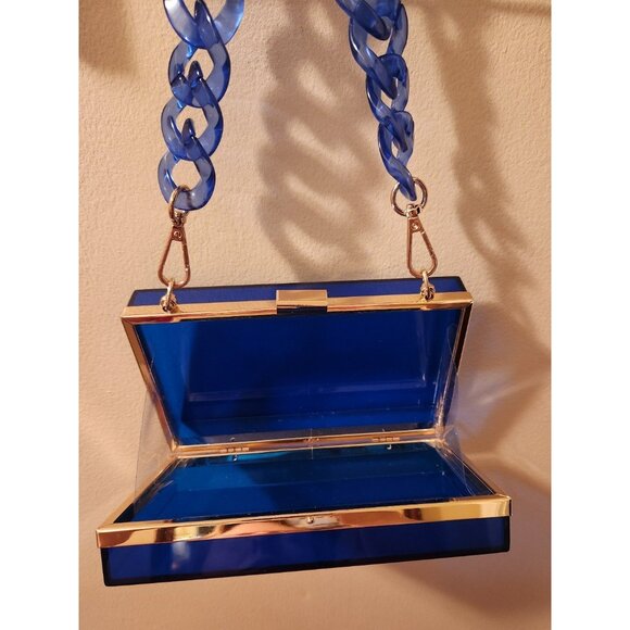 Acrylic Clear Blue Box Purse - Picture 3 of 6
